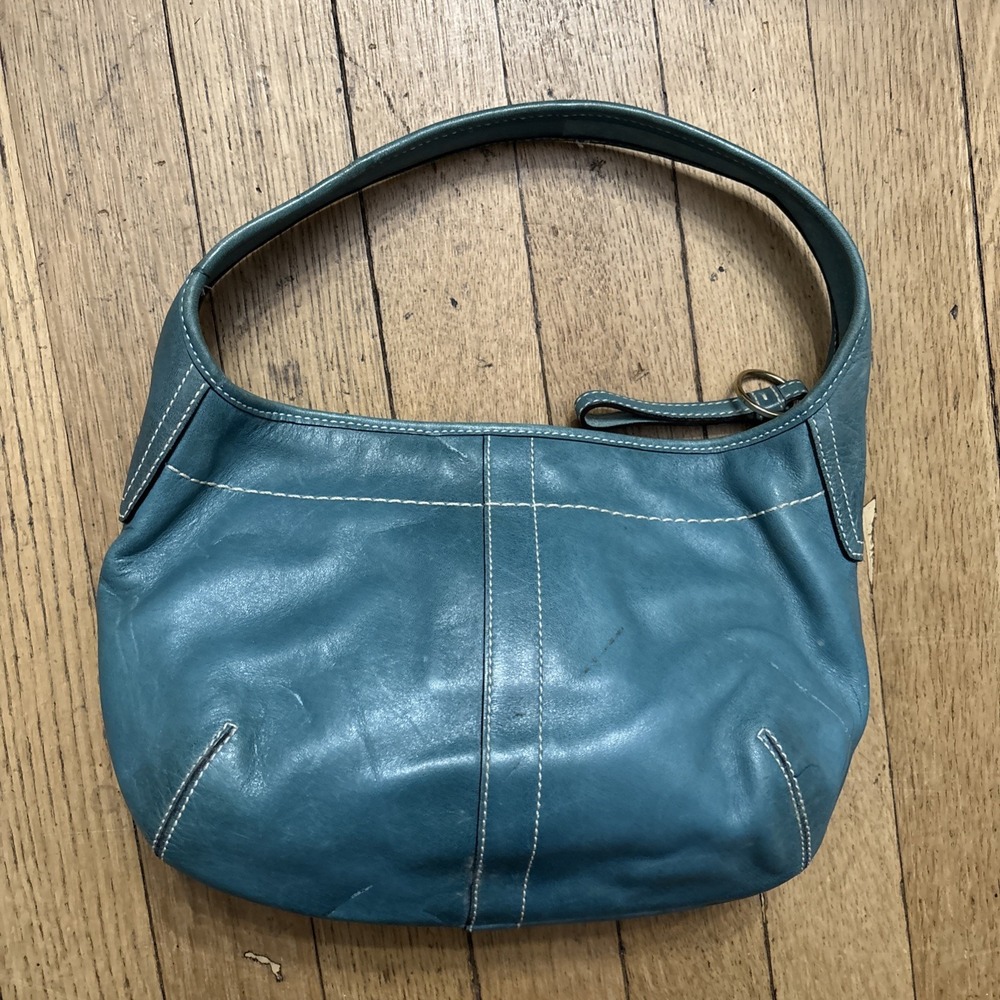 Vintage Coach Turquoise Blue Leather Ergo Y2K Mini Hobo Handbag READ